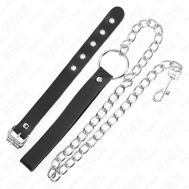 Anello pene in pelle con cinghia e catena in metallo 60 cm per BDSM